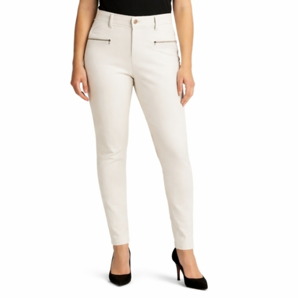 Tommy Hilfiger Off white Stretch Double Zipper Pocket Leggings Sz 14